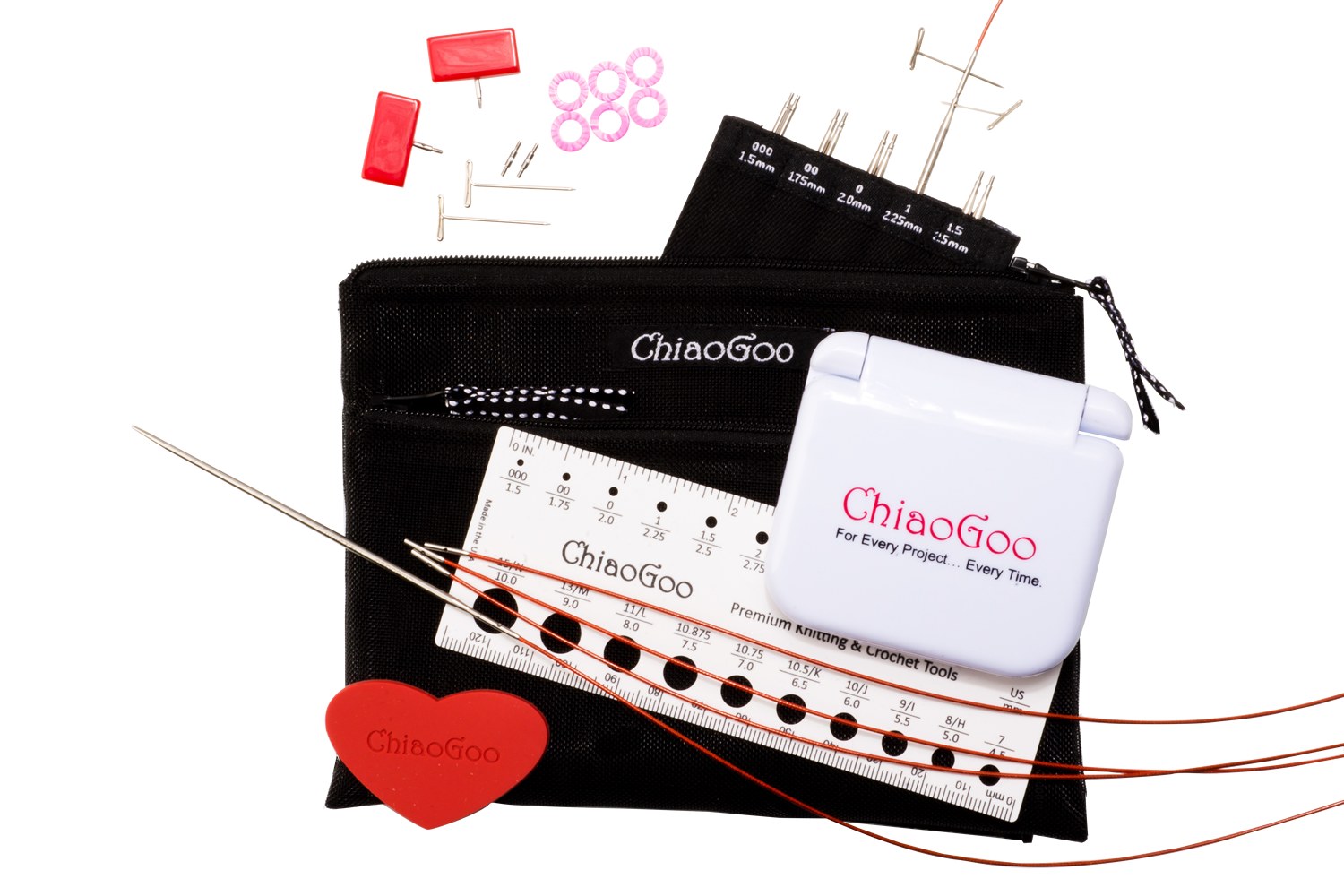 Chiaogoo TWIST Interchangeable Knitting Needle Point Tip Set (4" / 10cm, 5" / 13cm, Mini, Small, Large, Complete)