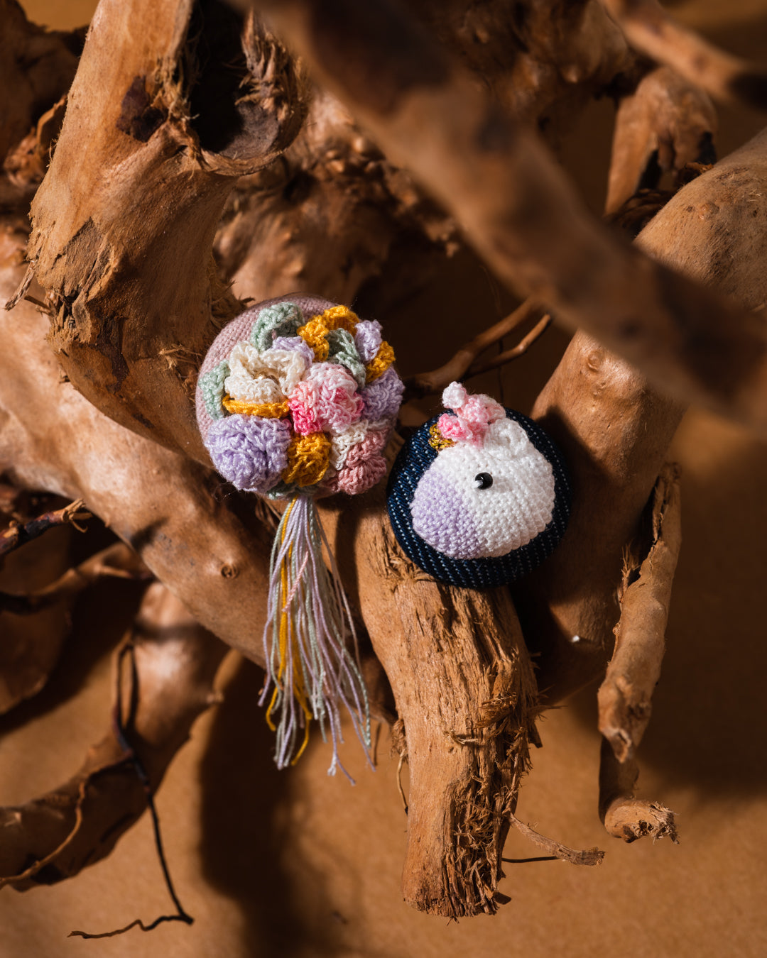 tiny rabbit hole brooch lace crochet earring floral unicorn amigurumi micro handmade singapore craft handcrafted