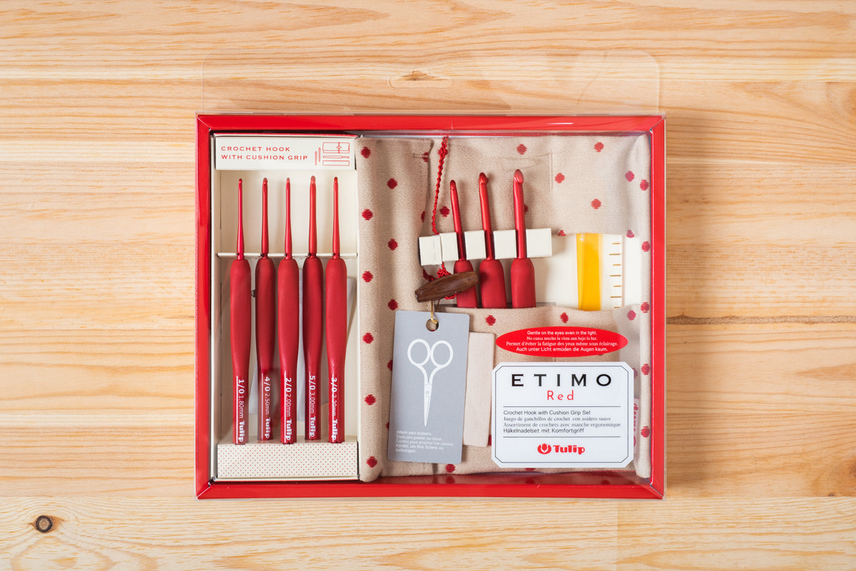 ETIMO Red Crochet Hook Set Red Knitting Needle Tulip Cushion Grip Japan  Gift