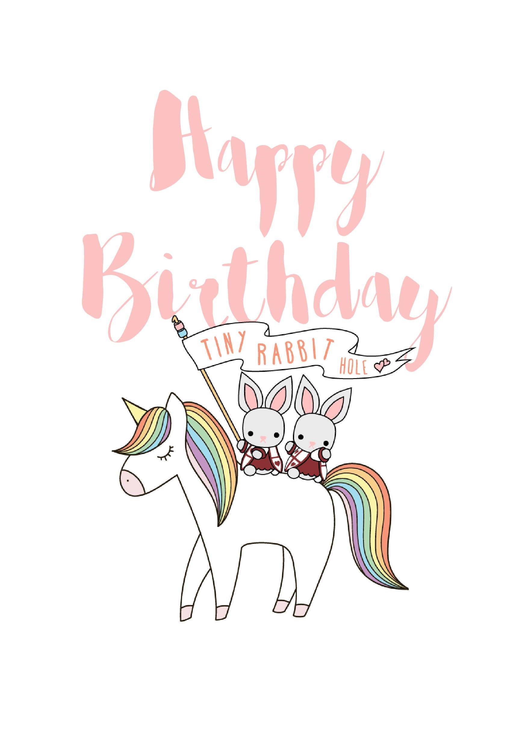 Tiny Rabbit Hole - White Happy Birthday Rainbow Unicorn Card