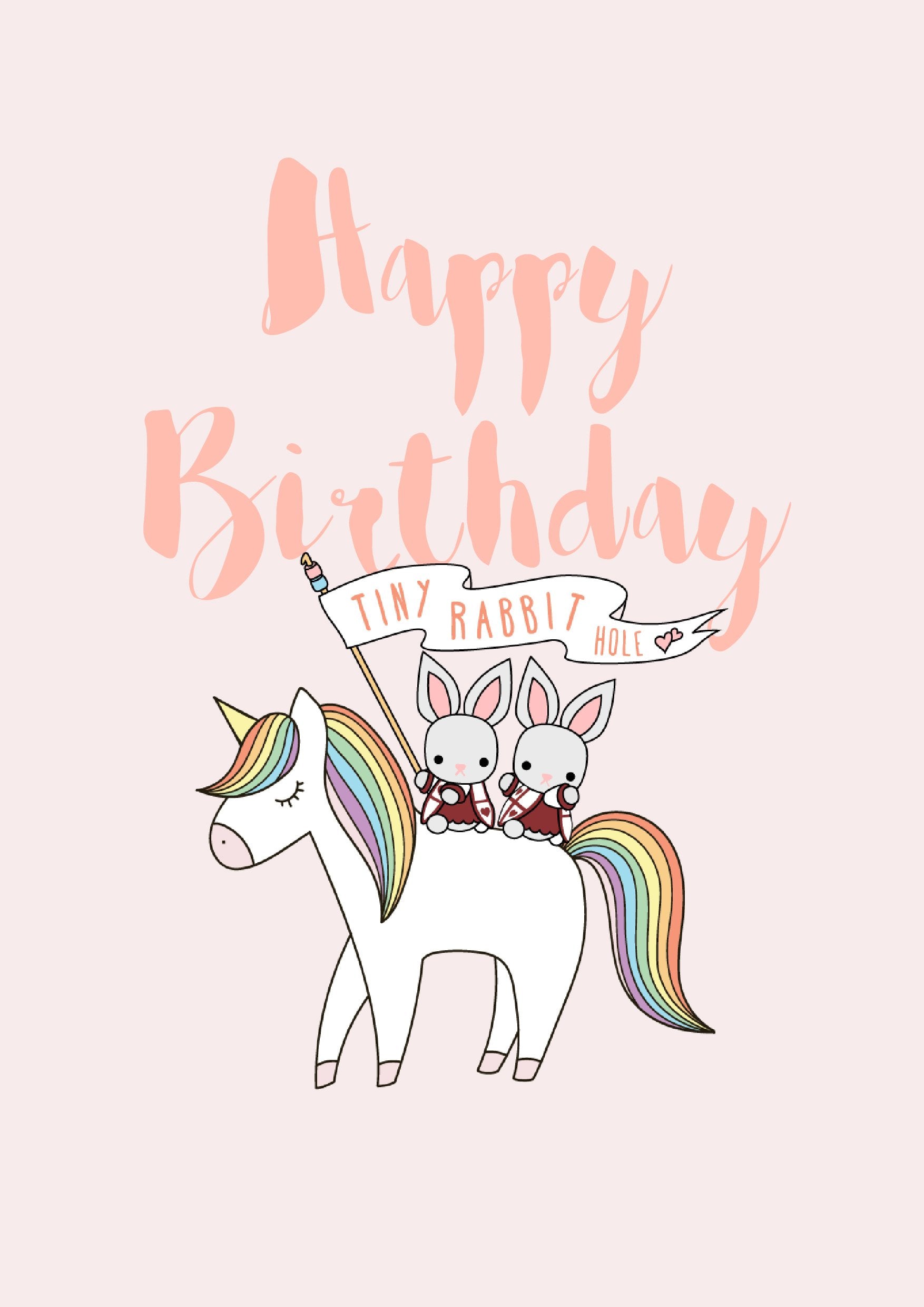 Tiny Rabbit Hole - Pink Happy Birthday Rainbow Unicorn Card