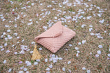 tiny rabbit hole crochet envelope purse sakura gold yarn katia bulky cotton gatsby